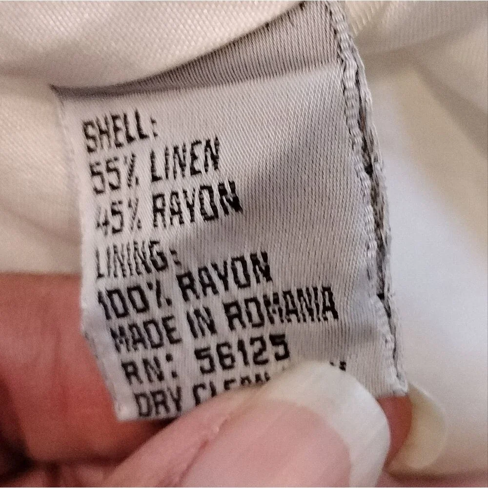 White Linen Blend Retro Women's Mini Pencil Skirt Sz 12